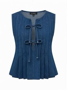 Blu Pepper Dark Blue Sleeveless Tie-Front Denim Top